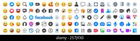 Modèle d'icônes d'interface d'application de réseau social Facebook. Icônes des réseaux sociaux Facebook Illustration de Vecteur