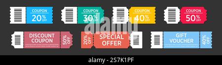Lot de coupons de vente à motif plat. Collection étiquettes de remise Illustration de Vecteur
