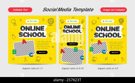 Modèle de média social scolaire en ligne avec illustration 3D. Tutoriels et cours Internet numériques, éducation en ligne. Effet de texte modifiable. Illustration de Vecteur