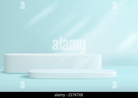 Fond abstrait avec des formes géométriques en bleu pastel. Une scène minimaliste avec un ensemble de podiums pour mettre en valeur les produits dans la publicité. Illustration de Vecteur