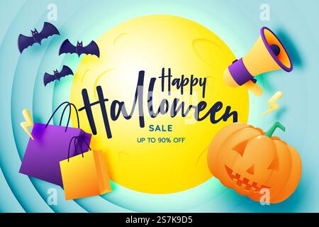 Bonne halloween bannière de vente saisonnière illustration vectorielle de fond coloré Illustration de Vecteur
