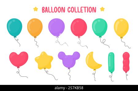Ballons de dessin animé de différentes formes pour la décoration dans la fête de célébration. Illustration de Vecteur