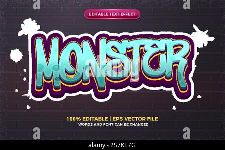 monster graffiti style art logo effet texte modifiable 3d. Illustration de Vecteur