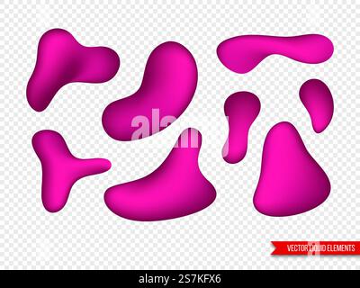 Ensemble d'éléments liquides pour affiches, cartes, présentations, flyers et couvertures design. Formes dégradées en violet vif. Isolé sur fond transparent. Illustration vectorielle.. Ensemble d'éléments liquides pour affiches, cartes, présentations, flyers et couvertures design. Formes dégradées en violet vif. Isolé sur fond transparent, illustration vectorielle. Illustration de Vecteur