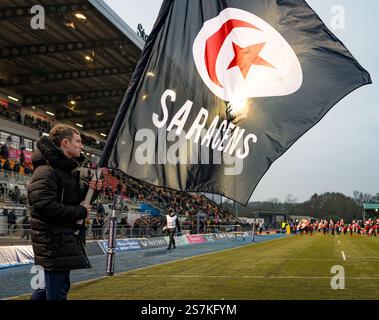Londres, Royaume-Uni. 19 janvier 2025. Londres, Royaume-Uni. 19 janvier 2025. Le match de la Coupe des Champions Investec entre Saracens et Castres Olympique se déroule au StoneX Stadium, à Londres, en Angleterre, le 19 janvier 2025. Photo de Phil Hutchinson. Utilisation éditoriale uniquement, licence requise pour une utilisation commerciale. Aucune utilisation dans les Paris, les jeux ou les publications d'un club/ligue/joueur. Crédit : UK Sports pics Ltd/Alamy Live News Banque D'Images