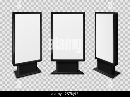 Caisson lumineux. Panneaux d'affichage réalistes, signalisation publicitaire d'information, affichage de cadre extérieur, modèle de vecteur de conception de stand de communication d'exposition de l'écran d'annonce 3D. Caisson lumineux. Panneaux d'affichage réalistes, signalisation publicitaire d'information, affichage de cadre extérieur, modèle de vecteur de conception de stand de communication d'exposition Illustration de Vecteur