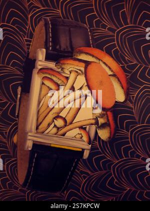 Art conceptuel de collage d'une montre-bracelet avec funghi Banque D'Images