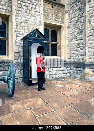 Garde de la Reine en service au musée Crown Jewels de la Tour de Londres, Angleterre. Banque D'Images