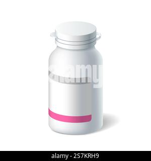 Bouteille en plastique réaliste pour pilules, médicaments liquides, analgésiques, vitamines ou médicaments. maquette 3d avec étiquette vide isolé sur fond blanc. Illustration vectorielle. Bouteille en plastique réaliste pour pilules, médicaments liquides, analgésiques, vitamines ou médicaments Illustration de Vecteur