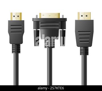 Câble USB, chargeurs de téléphone. Dispositif électrique de la technologie de charge ensemble de connecteur d'ordinateur pour la connexion de réseau isolé sur fond blanc. Illustration vectorielle réaliste. Câble USB, chargeurs de téléphone. Dispositif électrique de charge d'un ensemble de connecteur d'ordinateur Illustration de Vecteur