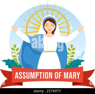 Assomption de Marie Illustration vectorielle avec Fête de la Sainte Vierge et des Doves au ciel dans des modèles de fond dessinés à la main de dessin de dessin de dessin de dessin de dessin de dessin de dessin de dessin de dessin de plat Illustration de Vecteur