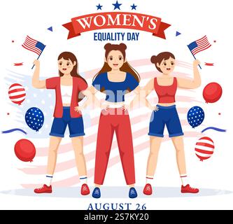 La Journée de l'égalité des femmes aux États-Unis Illustration vectorielle sur 26 août avec les femmes le mois de l'histoire droite en dessin animé à plat modèles d'arrière-plan dessinés à la main Illustration de Vecteur