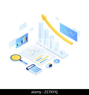 Concept isométrique d'illustration d'audit en ligne. Illustration pour sites Web, pages de destination, applications mobiles, affiches et bannières Illustration de Vecteur