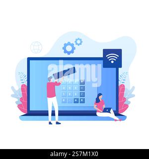 Concept d'illustration de calculatrice en ligne. Illustration pour sites Web, pages de destination, applications mobiles, affiches et bannières Illustration de Vecteur