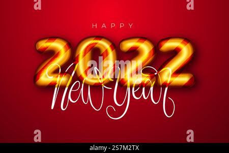 Bonne nouvelle année 2022. illustration vectorielle de vacances de nombres métalliques dorés 2022 Illustration de Vecteur