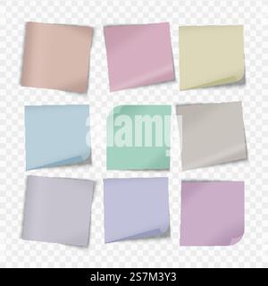 Feuilles de papier de couleur avec coin recourbé et punaise Illustration de Vecteur