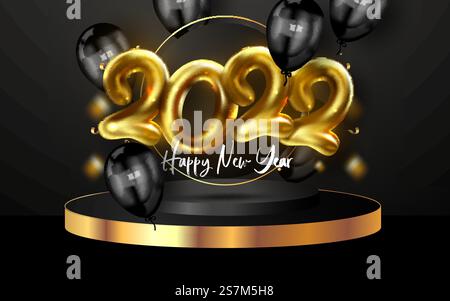 Bonne nouvelle année 2022. illustration vectorielle de vacances de nombres métalliques dorés 2022 Illustration de Vecteur
