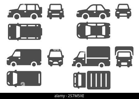 Vue de dessus et de face de la voiture. Projection de véhicule, suv, minibus et icônes automatiques de camion pour le web, ensemble de vecteurs de transport de contour de conception d'interface utilisateur. Différentes automobiles signe la collection isolée. Vue de dessus et de face de la voiture. Projection de véhicule, suv, minibus et icônes automatiques de camion pour le web, ensemble de vecteurs de transport de contour de conception d'interface utilisateur Illustration de Vecteur