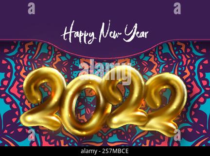 Bonne nouvelle année 2022. illustration vectorielle de vacances de nombres métalliques dorés 2022 Illustration de Vecteur