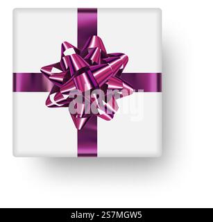 Boîte cadeau avec arc brillant et brillant et ombre tombante réaliste. Objet clipart prêt pour la décoration. Elément vectoriel réaliste. Illustration de Vecteur