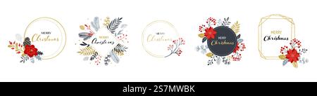 Joyeux Noël logos, élégant dessiné à la main, délicat monogramme isolé sur fond blanc. Hand drawn vector collection Illustration de Vecteur