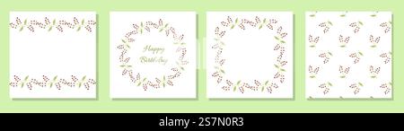 Ensemble de belles cartes de voeux, étiquette et motif floral sans couture. Ornements de vacances avec typographie. Beaux modèles de fleurs délicates pour postc Illustration de Vecteur