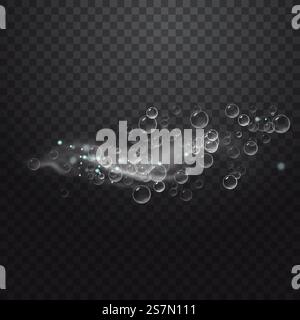 Bulles d'air étincelantes réalistes dans l'eau. Bulles pétillantes sous l'eau. Fond transparent à carreaux. Vecteur. Bulles d'air étincelantes réalistes dans l'eau. Bulles pétillantes sous l'eau. Fond transparent à carreaux. Illustration de Vecteur