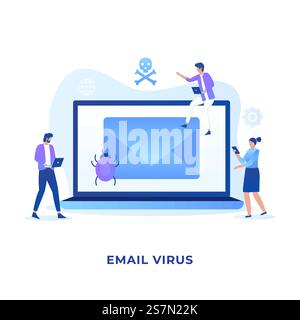 Conception de l'illustration de virus par e-mail. Illustration pour les sites Web, les pages d'arrivée, les applications mobiles, les affiches et les bannières Illustration de Vecteur