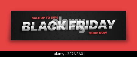 Black Friday Sale 3D Vector Banner Modern Typographic Design Template. Illustration des ventes, promotions, offres limitées et saisonnières. Offre spéciale fond vectoriel avec typographie et motif Illustration de Vecteur