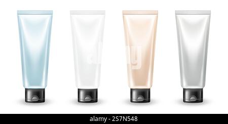 Maquette de tube de crème de couleur pastel en plastique isolée sur fond blanc. Modèle d'emballage de produit cosmétique. Soins de la peau réalistes ou bouteille hydratante pour le visage pour le branding.. Maquette de tube de crème de couleur pastel en plastique isolée sur fond blanc. Modèle d'emballage de produit cosmétique. Soin réaliste de la peau ou bouteille hydratante pour le visage pour la marque Illustration de Vecteur