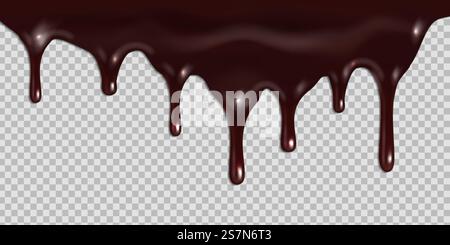 Chocolat noir fondu goutte à goutte isolé sur fond transparent. Vector 3d illustration réaliste de crème de cacao liquide coulant. Verser goutte à goutte de chocolat de la conception de bordure supérieure de gâteau.. Chocolat noir fondu goutte à goutte isolé sur fond transparent. Vector 3d illustration réaliste de crème de cacao liquide coulant. Verser le goutte de chocolat de la bordure supérieure du gâteau Illustration de Vecteur