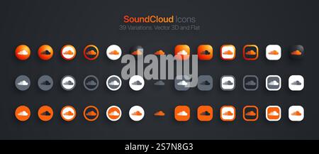 SoundCloud Icons Set Modern 3D et Flat dans différentes variations Illustration de Vecteur