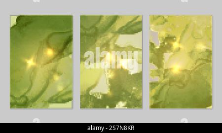 Textures abstraites en marbre vert vif et doré Illustration de Vecteur