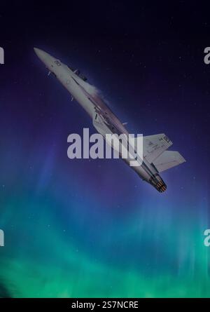 American Fighter Jet volant à travers des nuages spectaculaires Banque D'Images