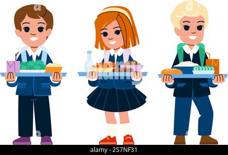 vecteur de déjeuner sain pour enfant d'école. boîte à repas, nourriture aux pommes, déjeuner sandwich école enfant sain déjeuner caractère. illustration de bande dessinée plate de gens. vecteur de déjeuner sain pour enfant d'école Illustration de Vecteur