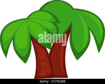 Arbre exotique à feuilles persistantes avec de grandes feuilles luxuriantes et un feuillage, tige solide. Végétation isolée ou plante pour pays tropical ou paysage de plage ou scène. Nature et diversité botanique. Vecteur dans le style plat. Palmier Evergreen avec feuillage luxuriant, tropiques Illustration de Vecteur