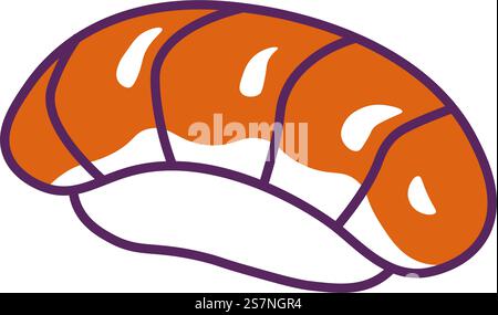 Maguro fait de riz pressé et de poisson saumon cru sur le dessus. Plats japonais traditionnels isolés et recettes de repas. Cuisine asiatique et cuisine, types de sushis. Assortiment de menus du restaurant. Vecteur dans le style plat. Sushi maguro, savoureux plat japonais avec du poisson cru Illustration de Vecteur