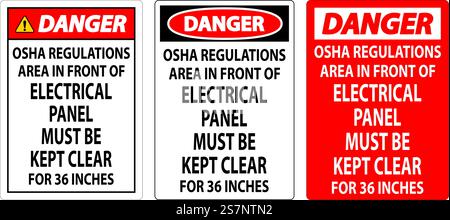 Panneau danger réglementations OSHA - la zone devant le panneau électrique doit être dégagée sur 36 pouces Illustration de Vecteur