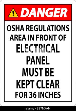 Panneau danger réglementations OSHA - la zone devant le panneau électrique doit être dégagée sur 36 pouces Illustration de Vecteur
