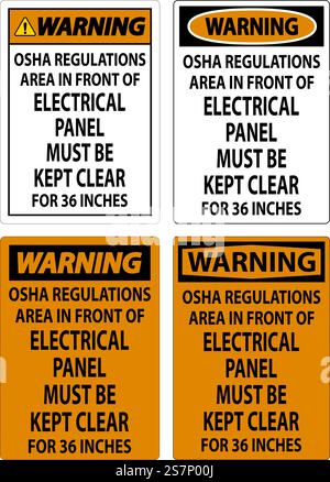 Panneau d'avertissement réglementations OSHA - la zone devant le panneau électrique doit être dégagée sur 36 pouces Illustration de Vecteur