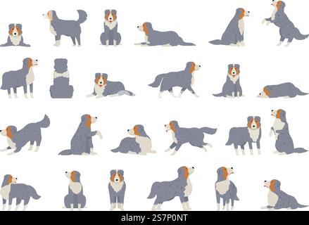 Australian Shepherd icônes Set vecteur de dessin animé. Animal chien. Race canine. Australian Shepherd icônes Set vecteur de dessin animé. Animal chien Illustration de Vecteur