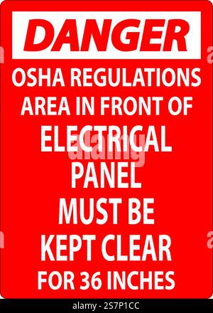 Panneau danger réglementations OSHA - la zone devant le panneau électrique doit être dégagée sur 36 pouces Illustration de Vecteur