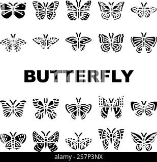 vecteur de définition d'icônes de nature blanche papillon. animal de printemps, mouche d'insecte, aile bleue, été graphique, jaune rose, illustrations de pictogramme de glyphe de nature blanche de style de mariage. vecteur de définition d'icônes de nature blanche papillon Illustration de Vecteur