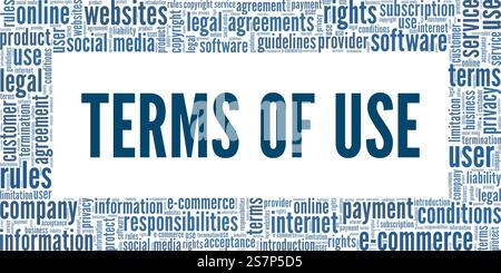 TOU - conditions d'utilisation illustration vectorielle conceptuelle nuage de mots isolé sur fond blanc. Illustration de Vecteur