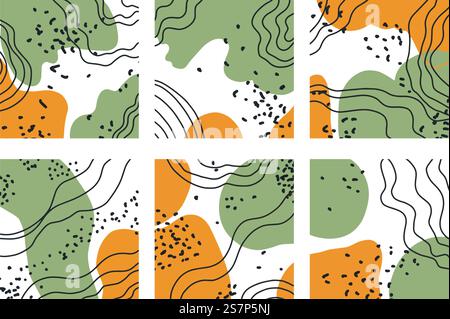 Taches de peinture et lignes ondulées dans la composition abstraite ou les échantillons d'impression. Courbes et points, formes et représentation élégante de la couverture ou de l'arrière-plan. Art coupé en plusieurs morceaux. Vecteur dans le style plat. Lignes ondulées abstraites et éclaboussures de peinture à l'aquarelle Illustration de Vecteur