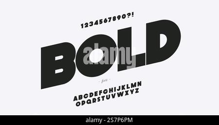 Vector 3d bold police noire typographie à la mode pour t-shirt, jeu, livre, course, infographie, animation graphique, vidéo, promotion, affiche, décoration, bannière, impression. Police moderne. 10 eps. Vectoriel 3d gras police couleur noire Illustration de Vecteur