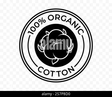 Icône de coton, logo vectoriel bio écologique et bio naturel. timbre d'étiquette de paquet de produits de coton de 100 pour cent Illustration de Vecteur