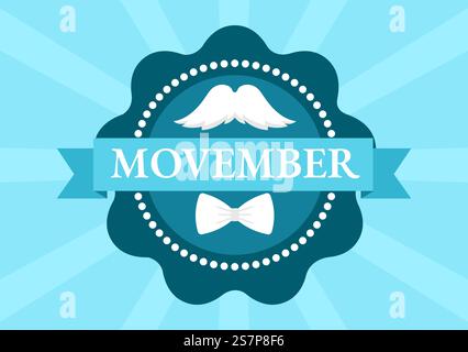 Movember Time illustration vectorielle avec moustache et ruban pour Men&rsquo ; s mois de sensibilisation à la santé dans Flat Cartoon modèles de fond dessinés à la main Illustration de Vecteur