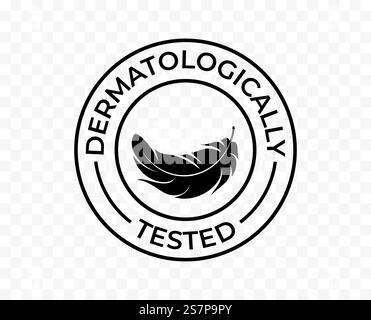 Icône testée dermatologiquement, logo vectoriel de produits de soins hypoallergéniques. Étiquette en plume pour hydratant testé dermatologiquement et cosmétiques pour la peau Illustration de Vecteur