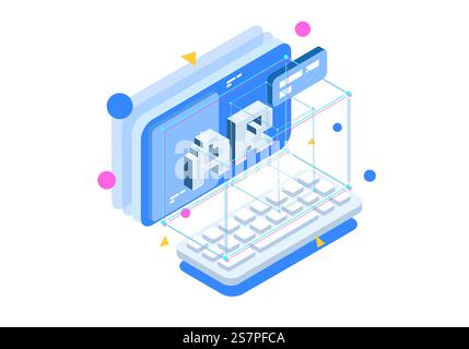 Concept de conception isométrique réalité virtuelle et réalité augmentée. Développement AR et VR. Digital Media Technology pour site Web et application mobile. Illustration de Vecteur